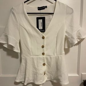NWT White Button Down Peplum Top